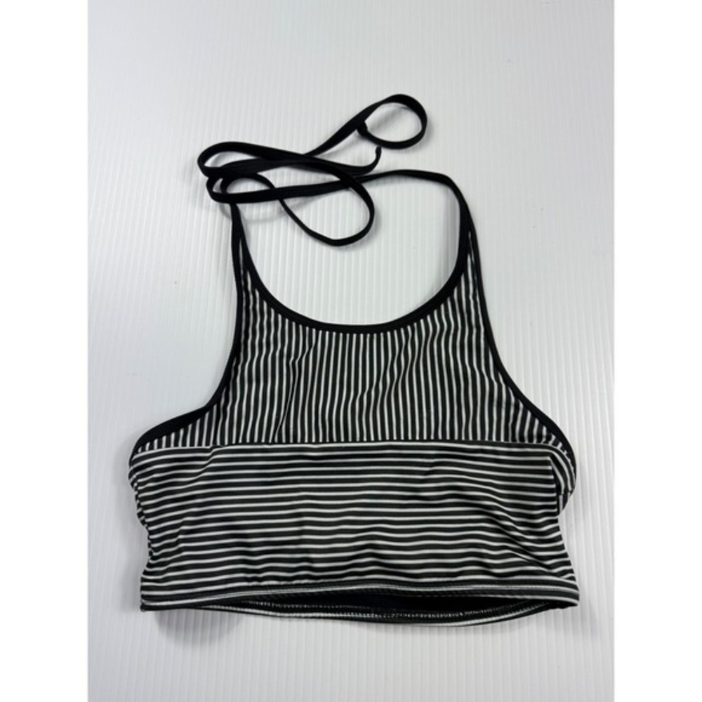 Madewell Striped Halter Top‎ Cropped Swim Top Black White XS